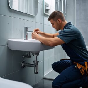 hydraulik instaluje umywalkę